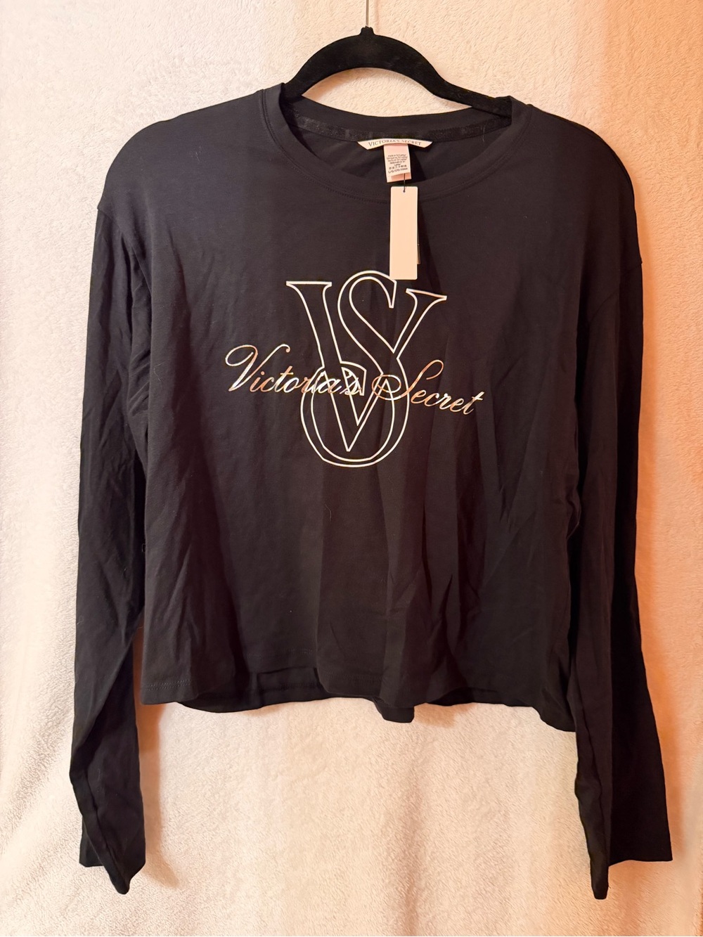 Victoria's Secret Black Long-Sleeve VS Script Logo Tee